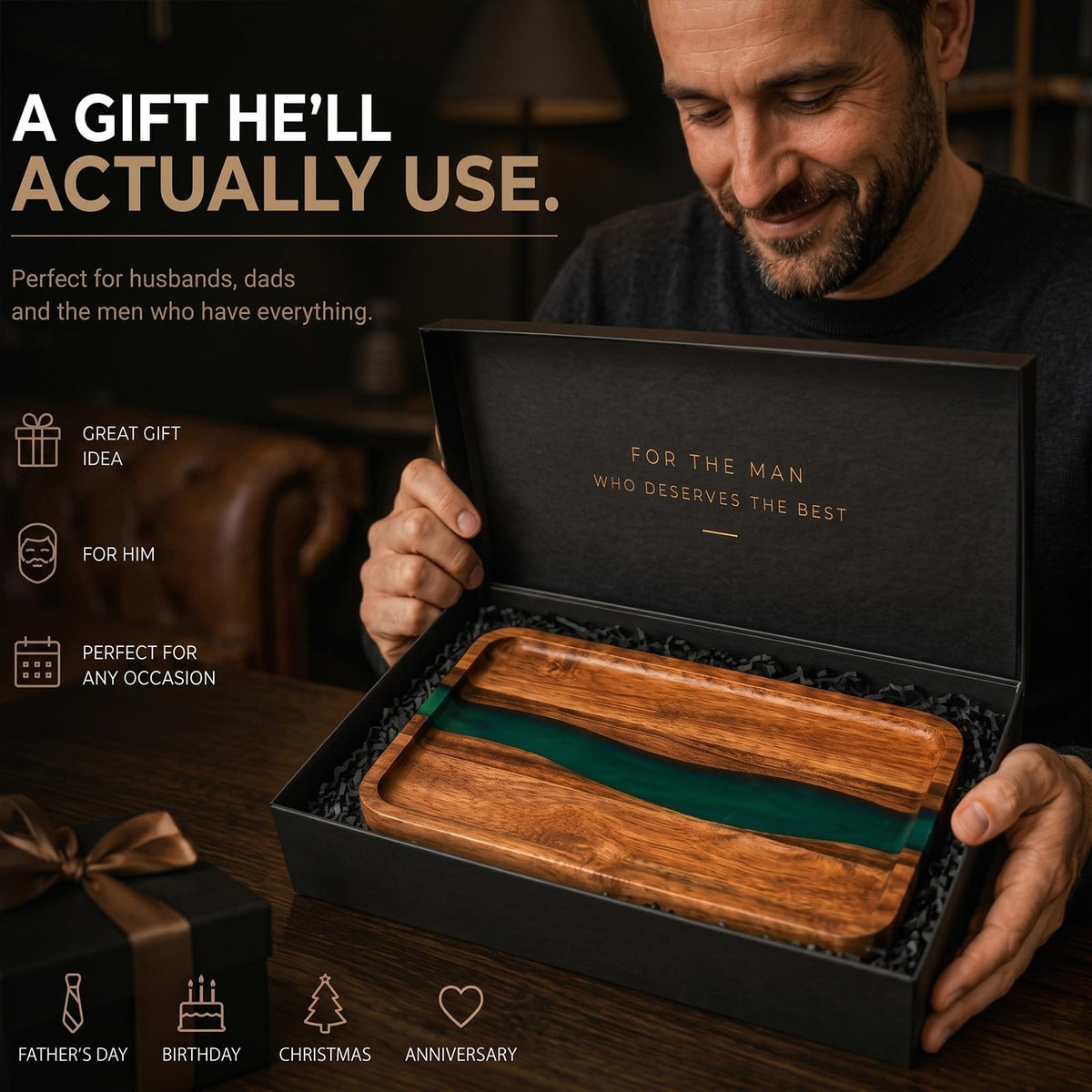 Turquoise Resin Acacia Wood Valet Tray Z3229