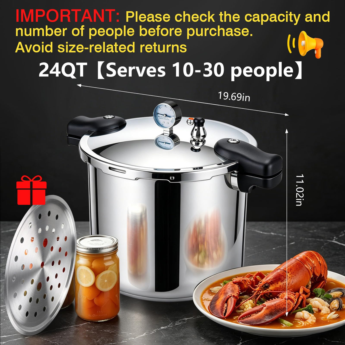 23-24QT Aluminum Pressure Cooker with Pressure Gauge R44070