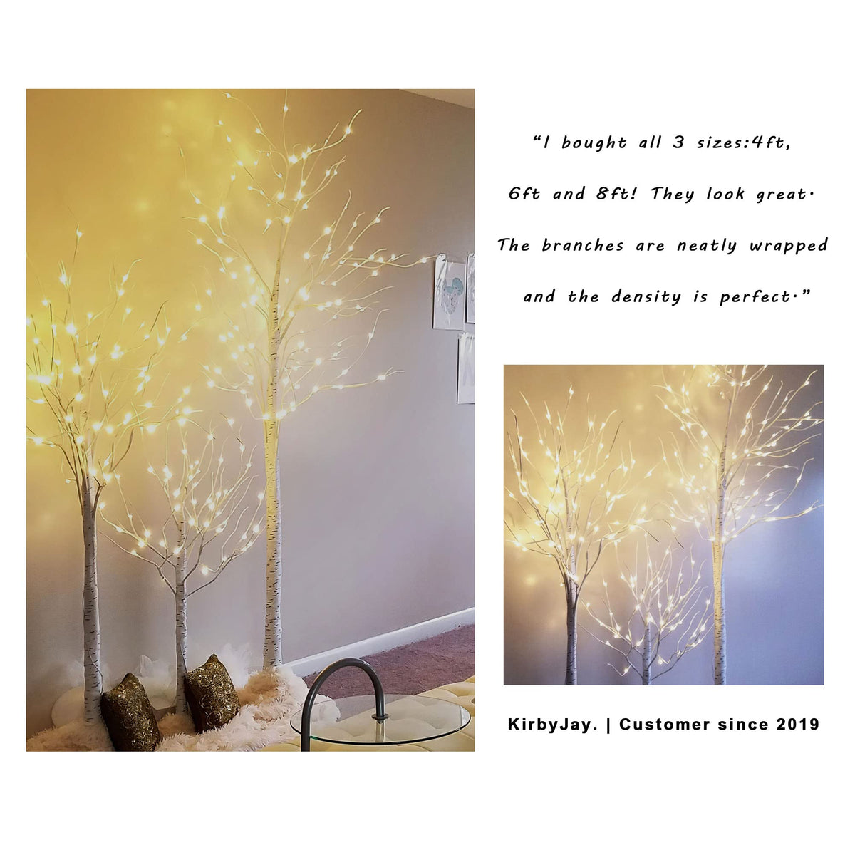 2 Pack 8FT 132 LED Lighted Artificial Birch Tree Warm White X6363