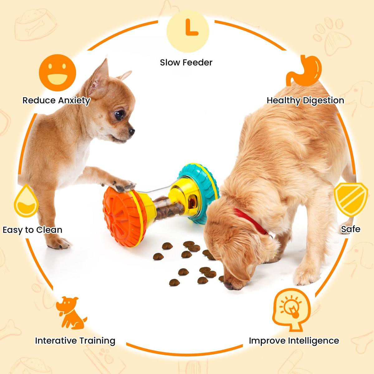 Interactive Dog Puzzle Toy Treat Dispensing Slow Feeder Yellow M8614