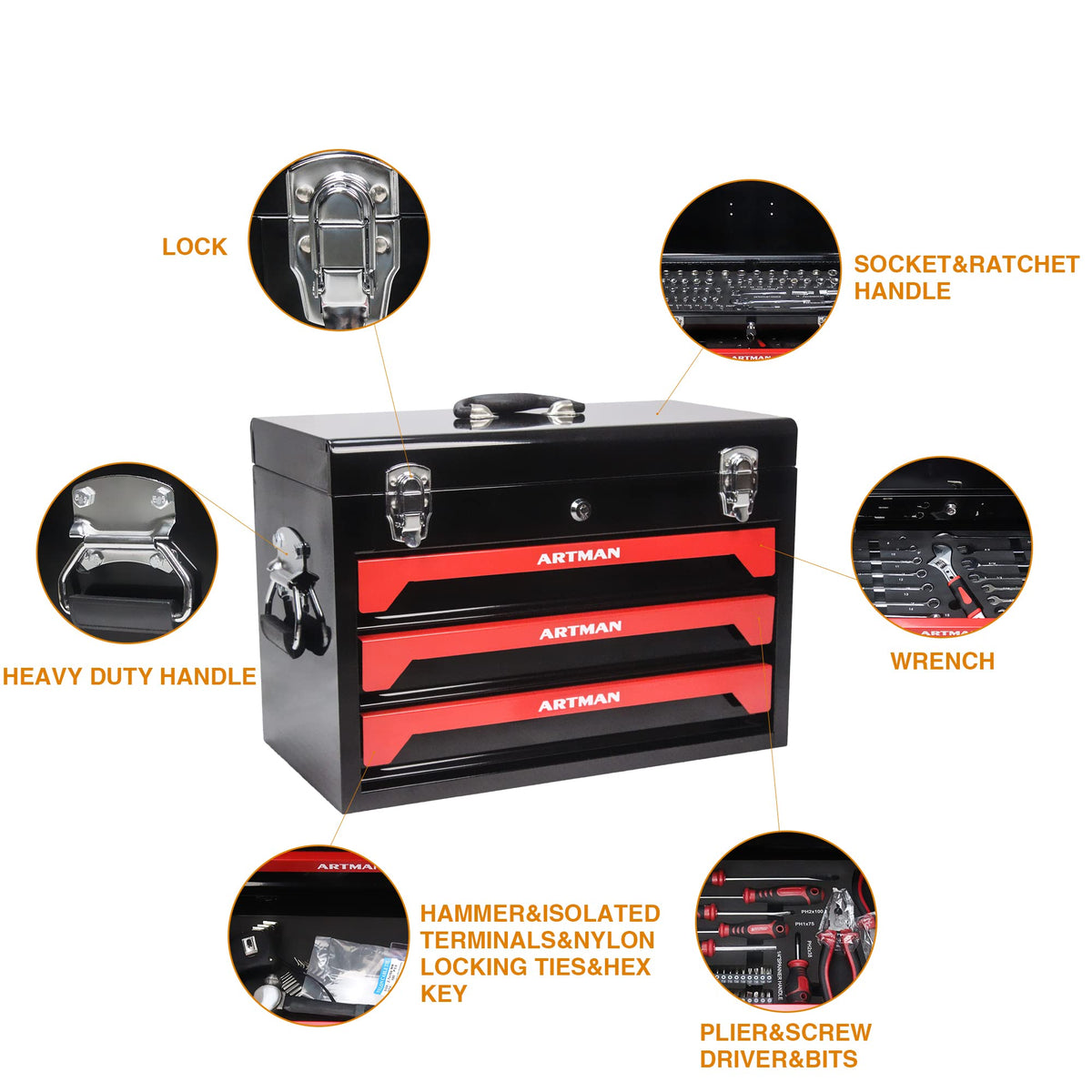 3-Drawer Steel Tool Chest with 439-Piece Mechanics Tool Set P5013