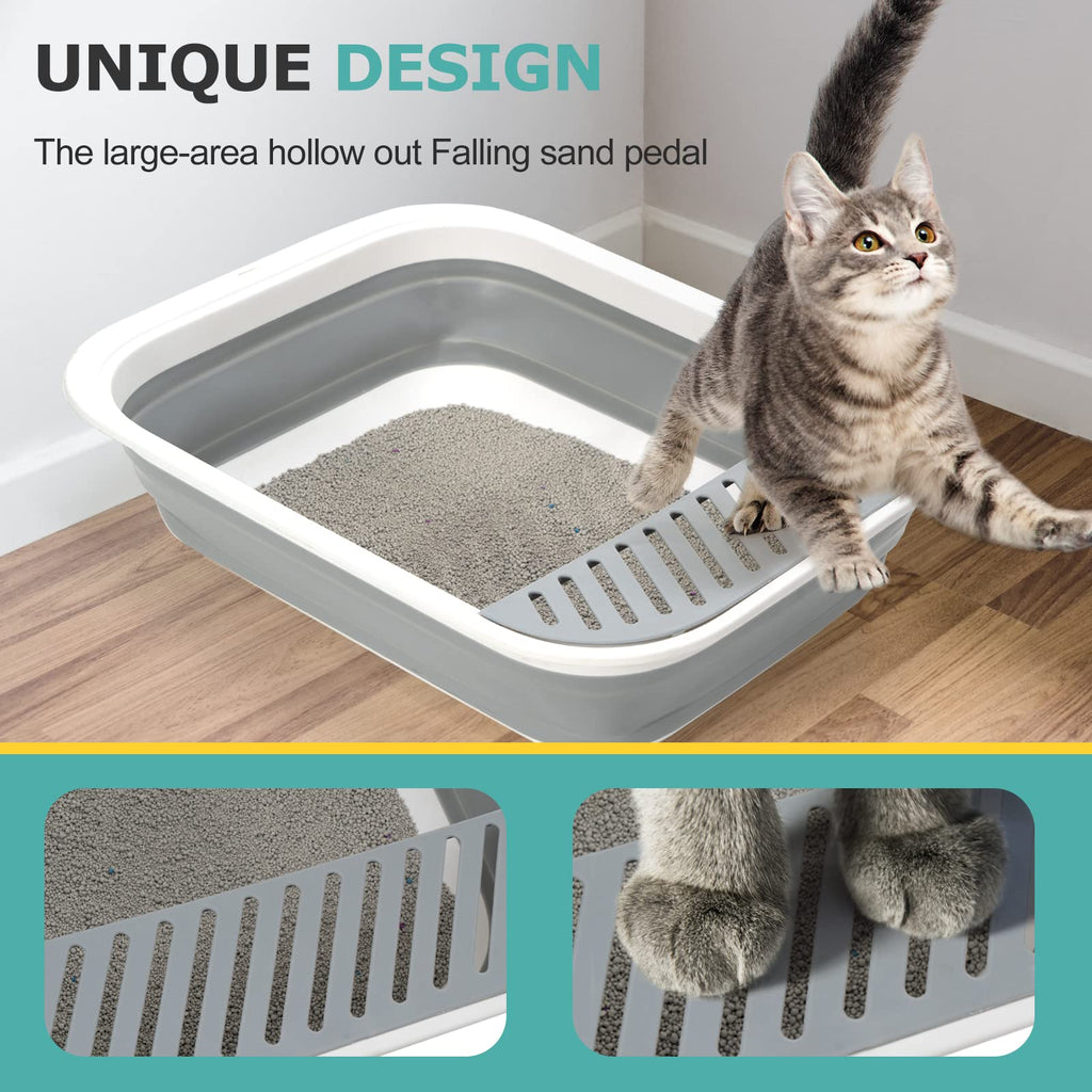 Foldable Height-Adjustable Cat Litter Box with Scoop T994