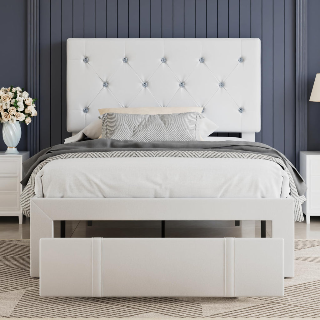 Twin Size Upholstered Bed Frame with Storage Drawers T948434