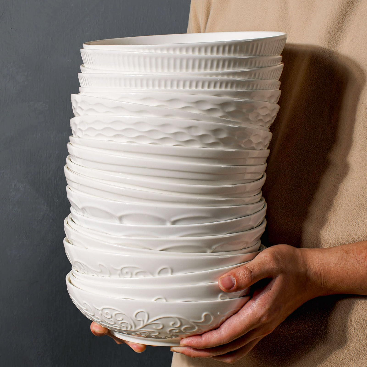 White Ceramic 32oz Pasta Bowls Set of 4 V2214
