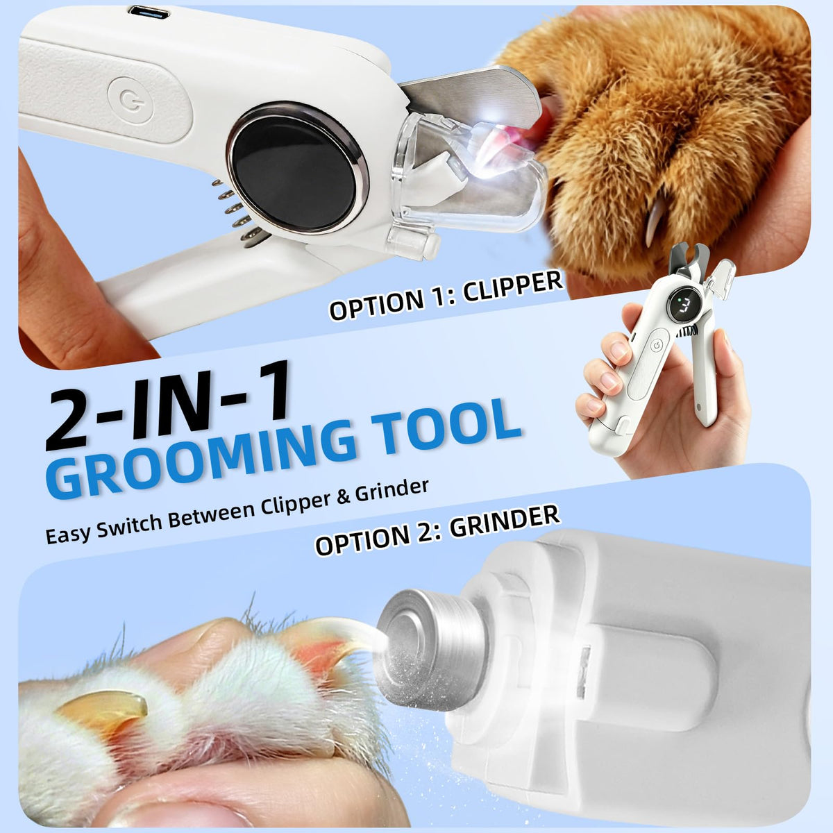 2-in-1 Dog Nail Clippers & Grinder with LED Light S3487