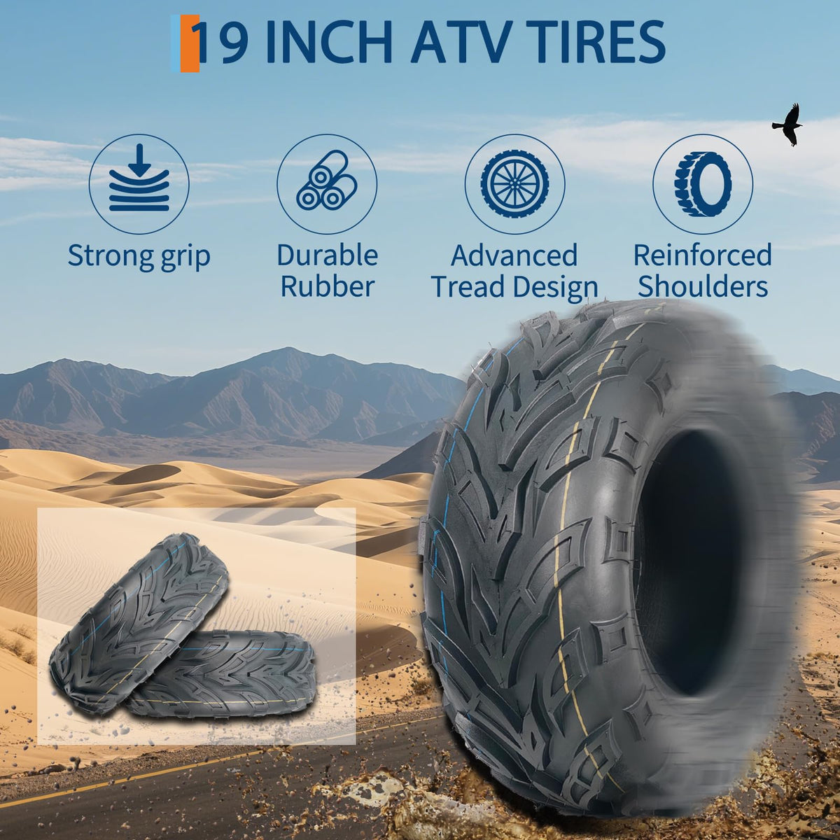 Set of 2 19x7-8 Tubeless ATV Tires V216