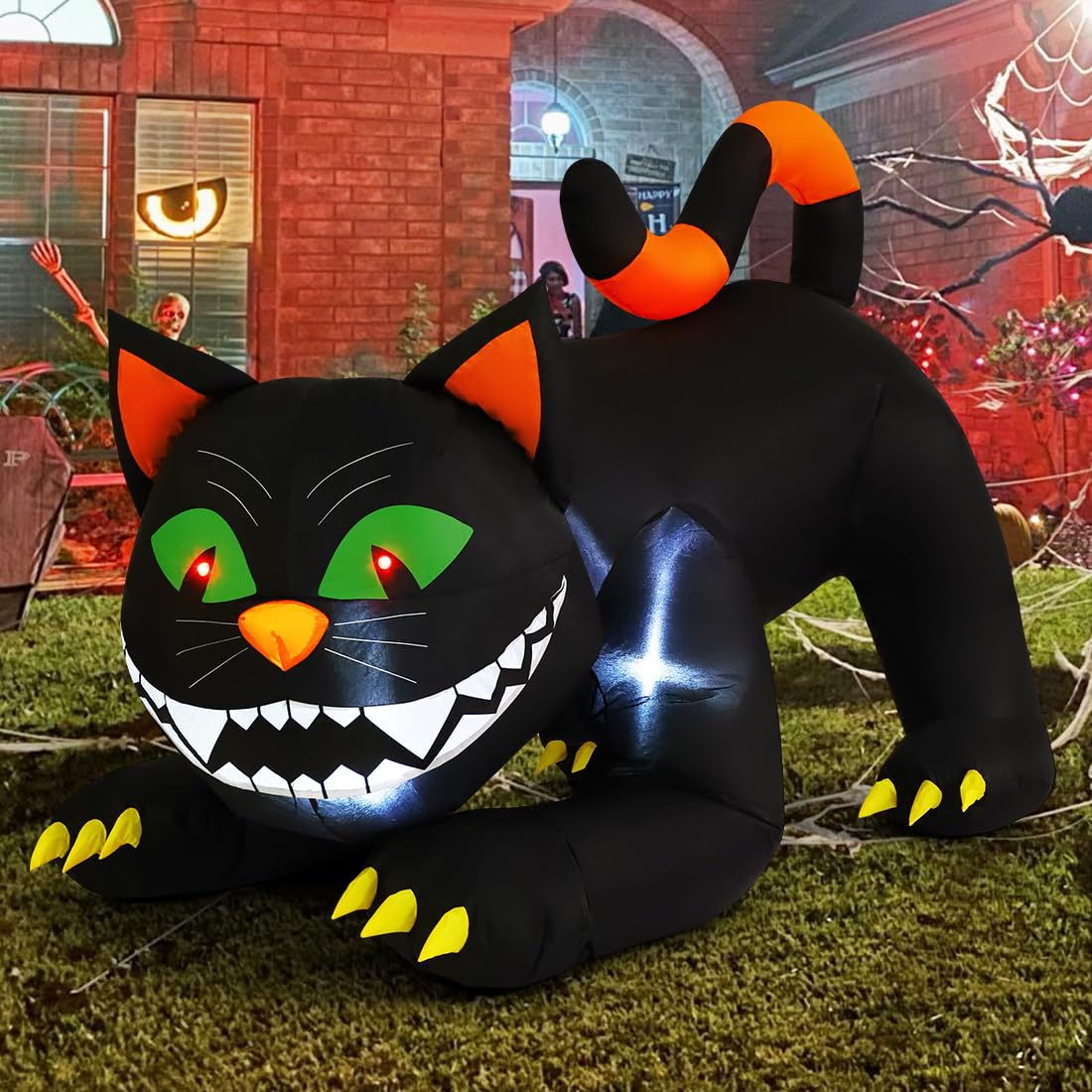 6 FT Halloween Inflatables Black Cat with Moving Head and Built-in LEDs P4436
