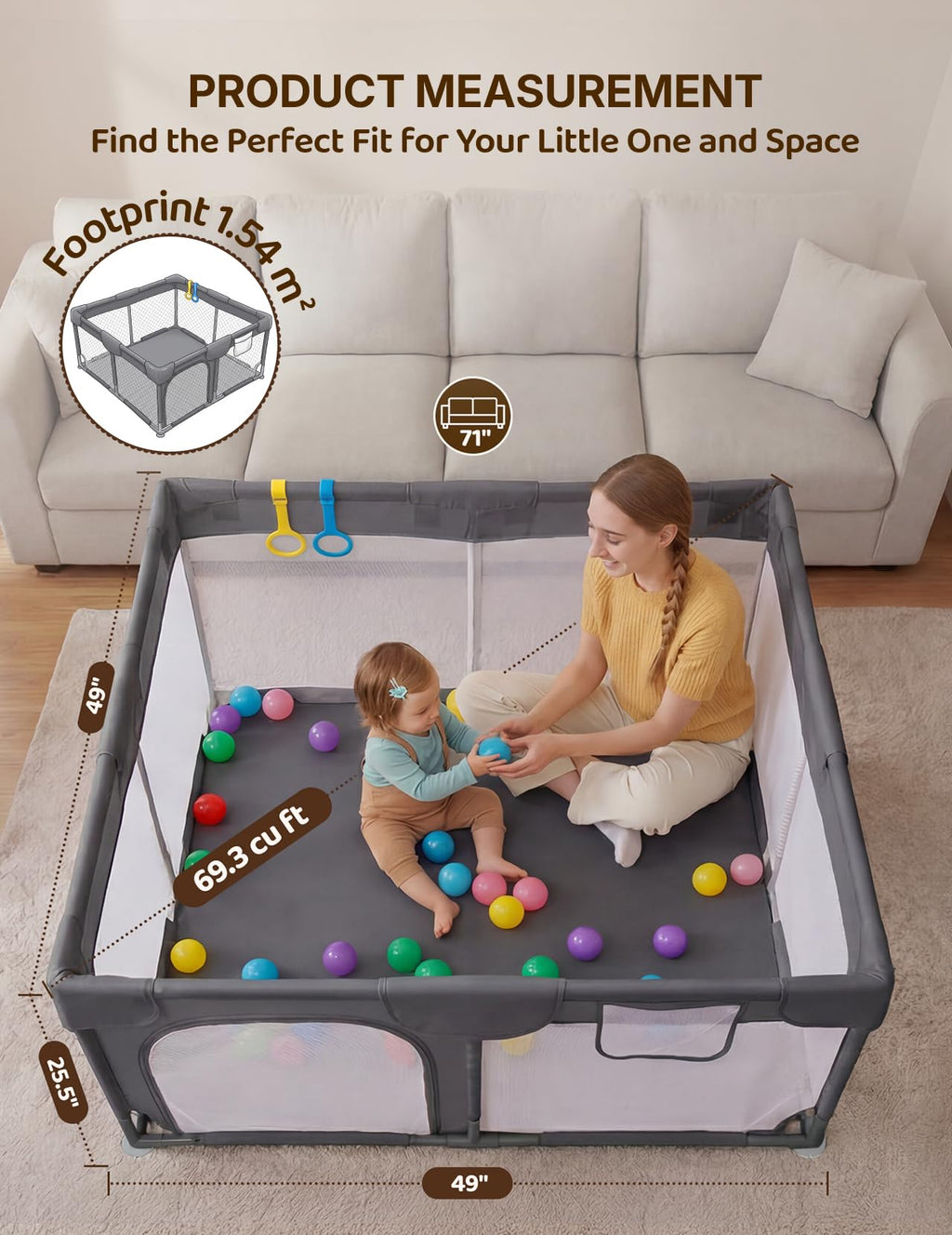 Dark Gray Baby Playpen E500