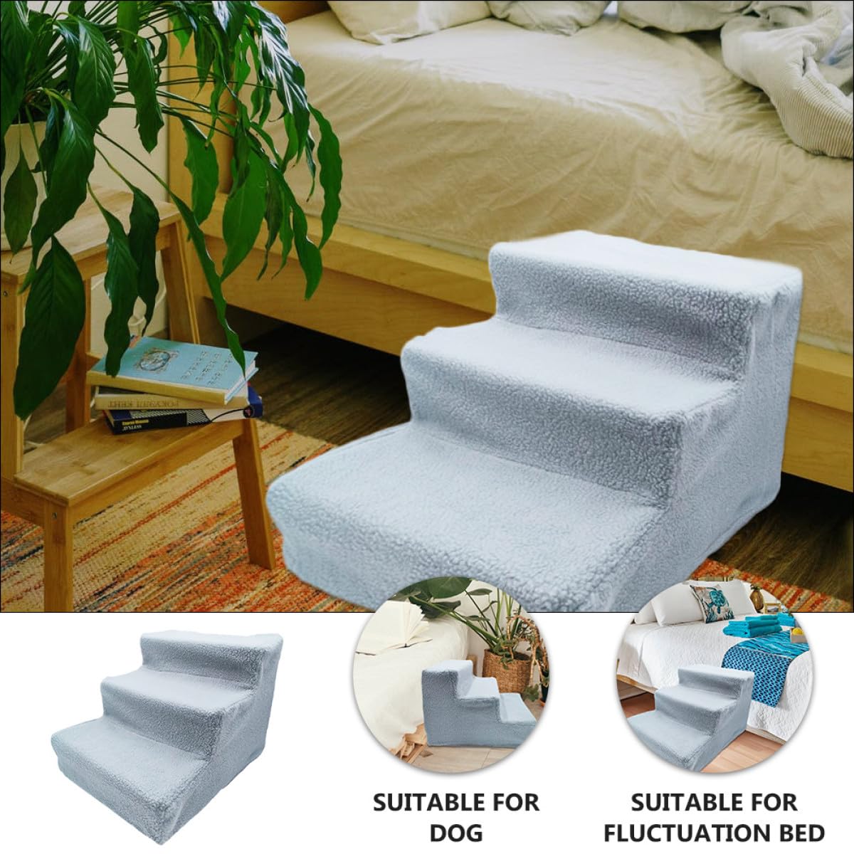 Gray Plush Non-Slip Pet Stairs K674