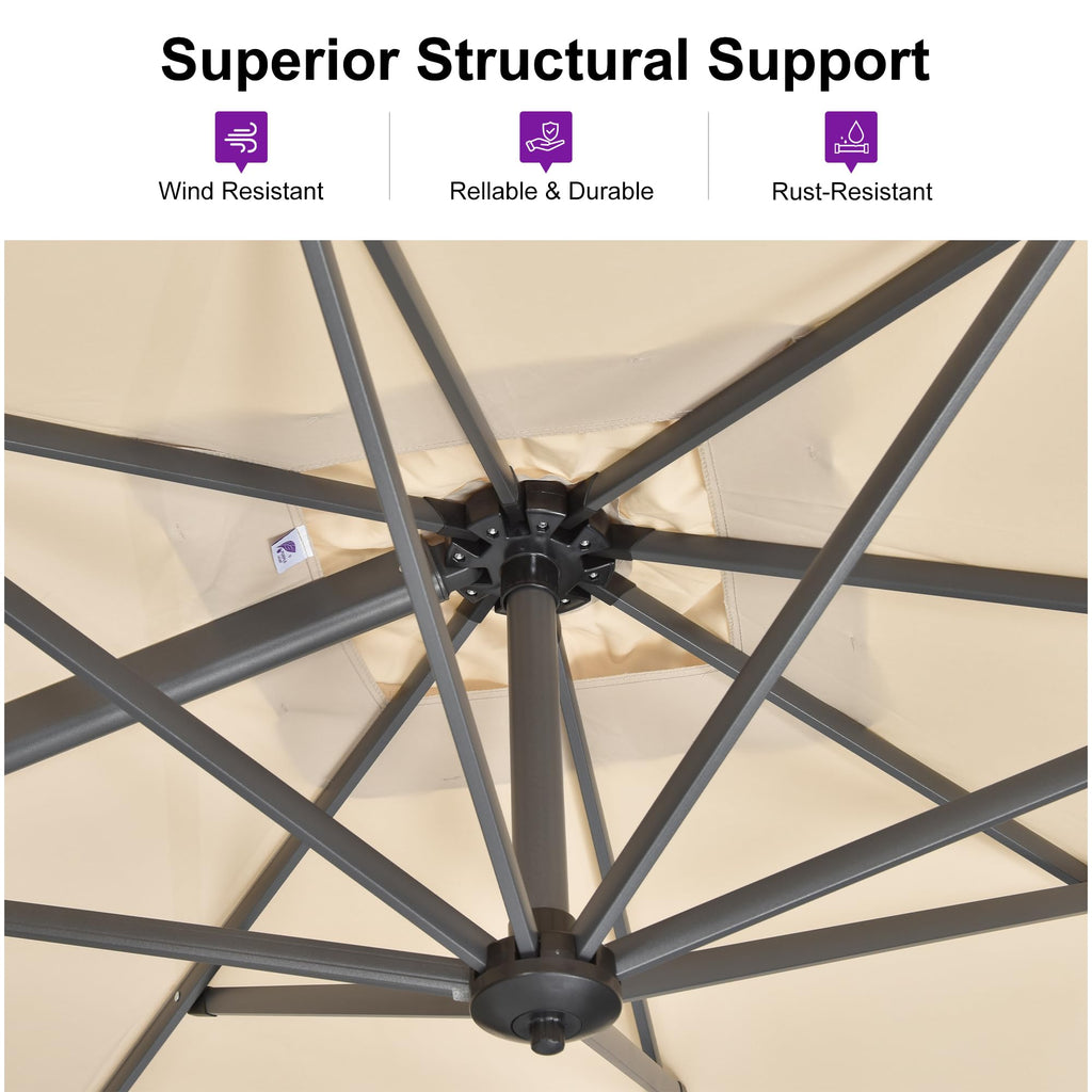 Beige 360° Rotation Patio Umbrella with Base W461195