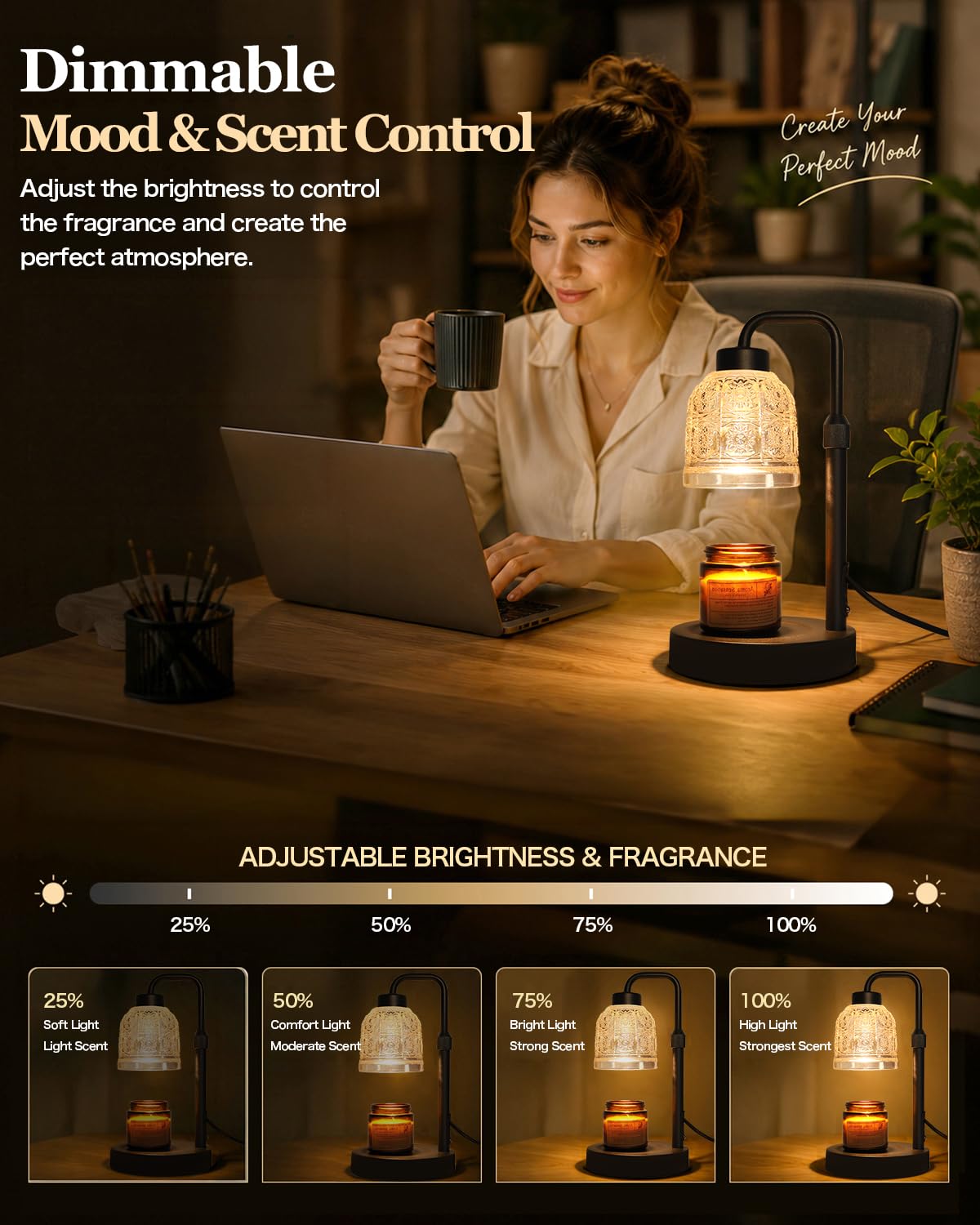 Candle Warmer Lamp with Timer, Gold I511182