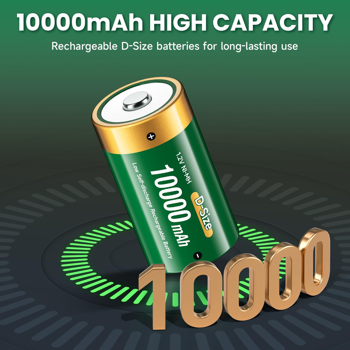 10000mAh Rechargeable D Batteries 6 Counts and Universal Battery Charger O80392