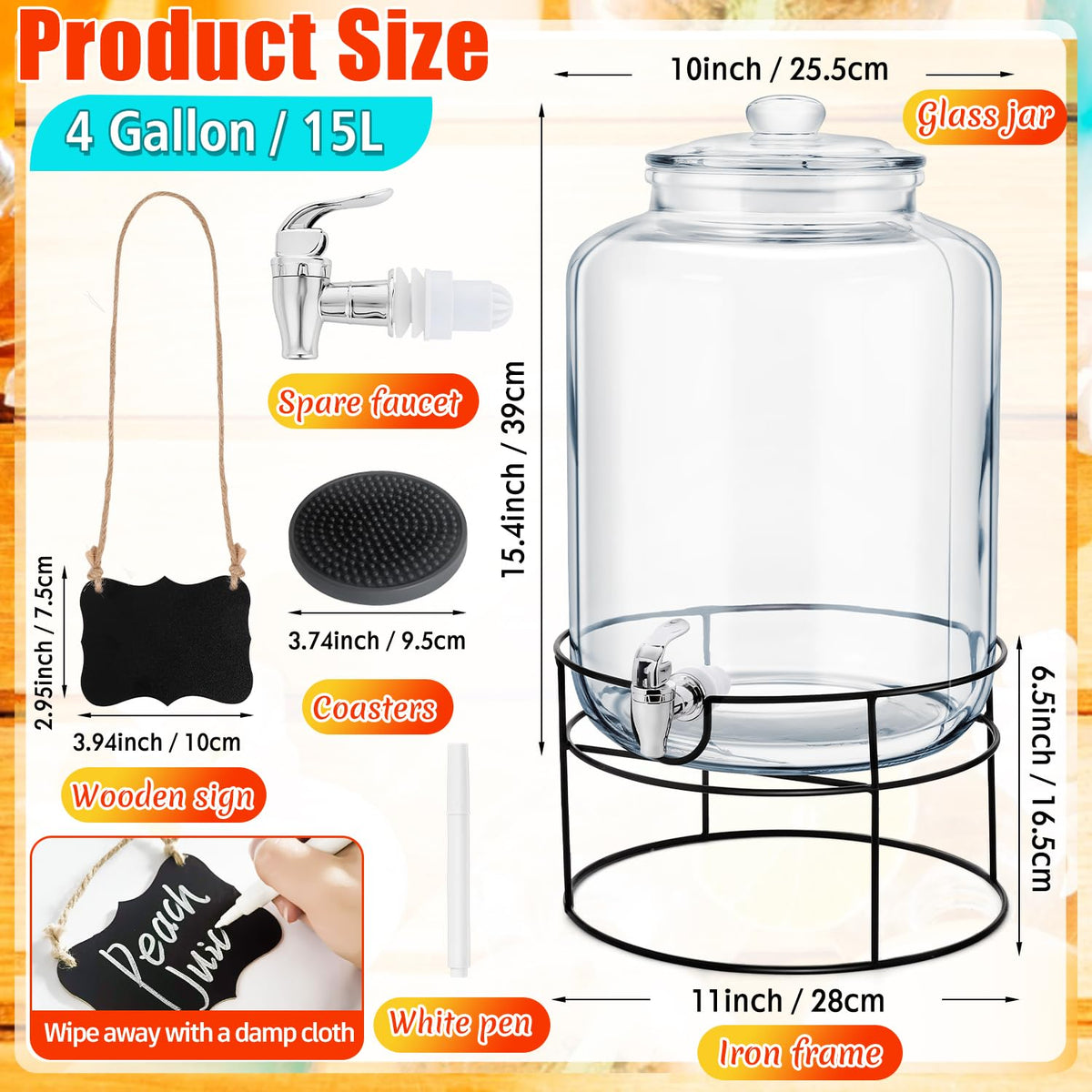 4 Gallon Glass Beverage Dispenser with Stand and Spigot W852841