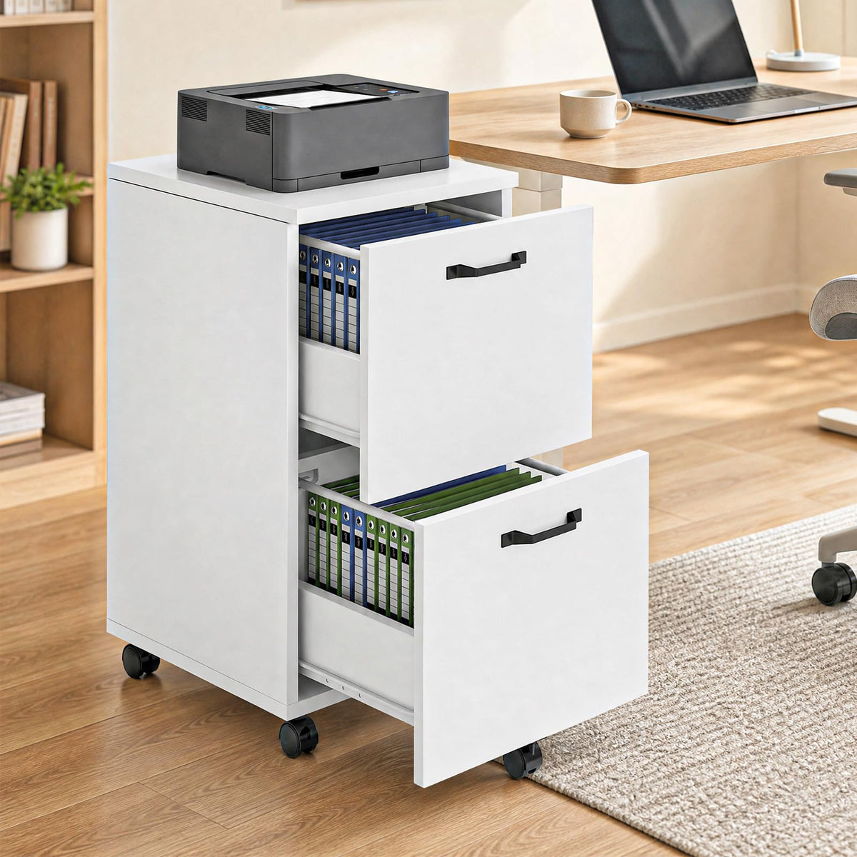 White 2 Drawer Rolling Wood File Cabinet Y983784