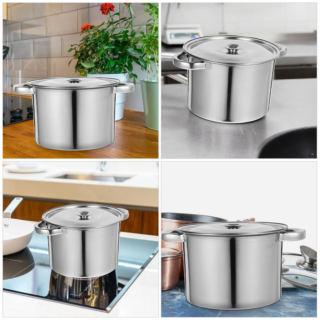 Stainless Steel Double Handle Soup Pot with Lid A375727