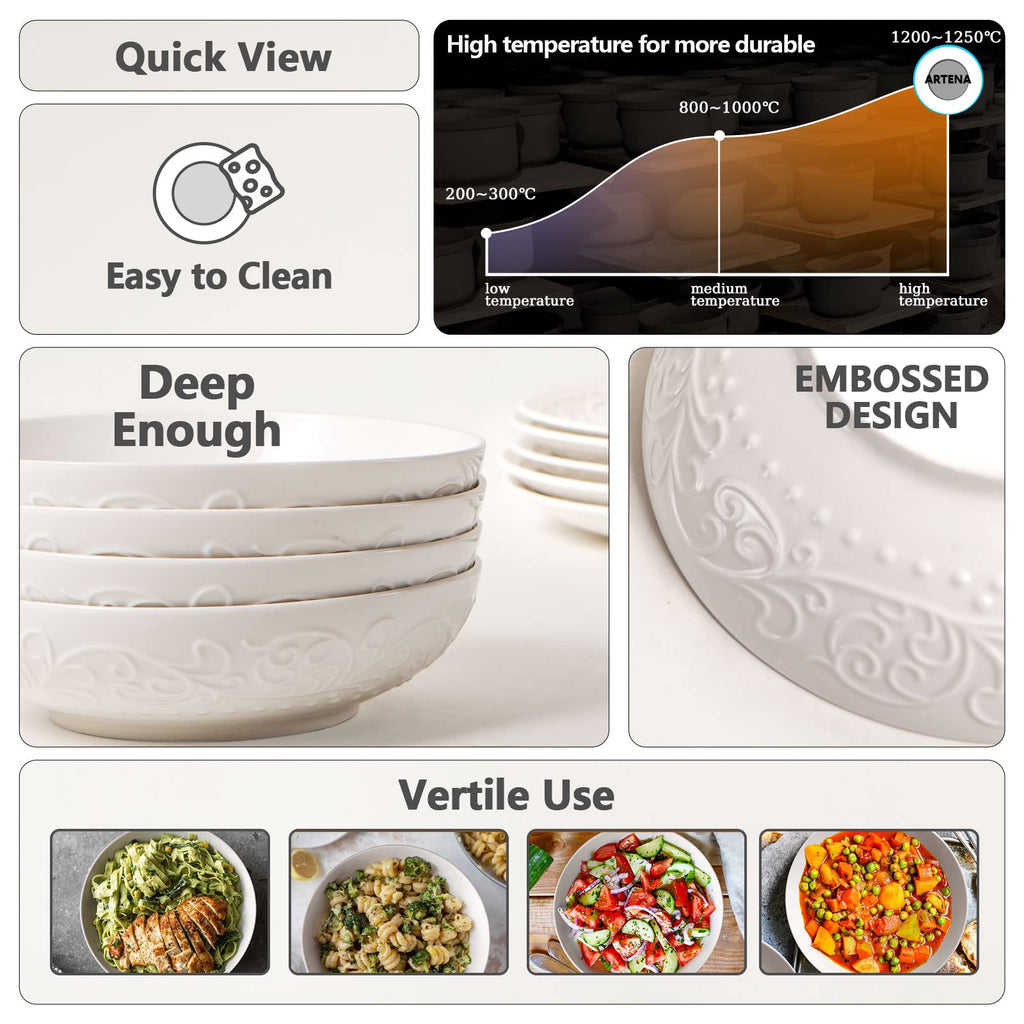 White Ceramic 32oz Pasta Bowls Set of 4 V2214