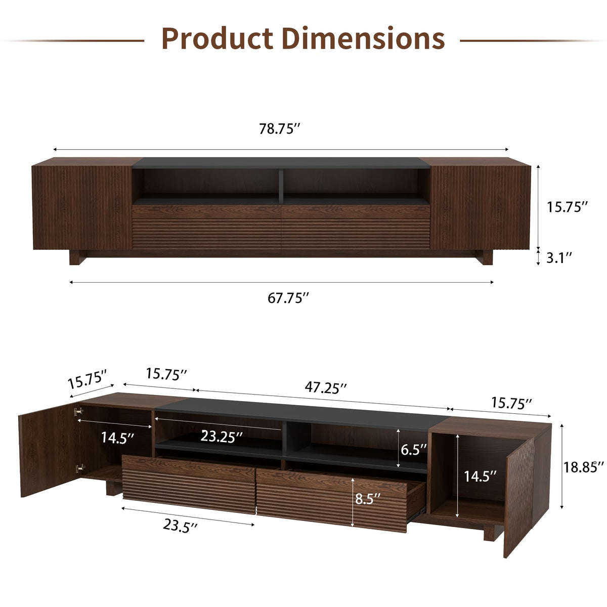 78.8 Inch Dark Brown Walnut TV Stand with Storage X4137