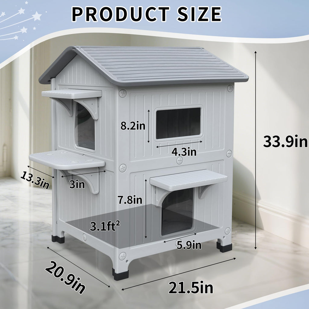 Weatherproof 2 Story Cat House with Mat Q8661