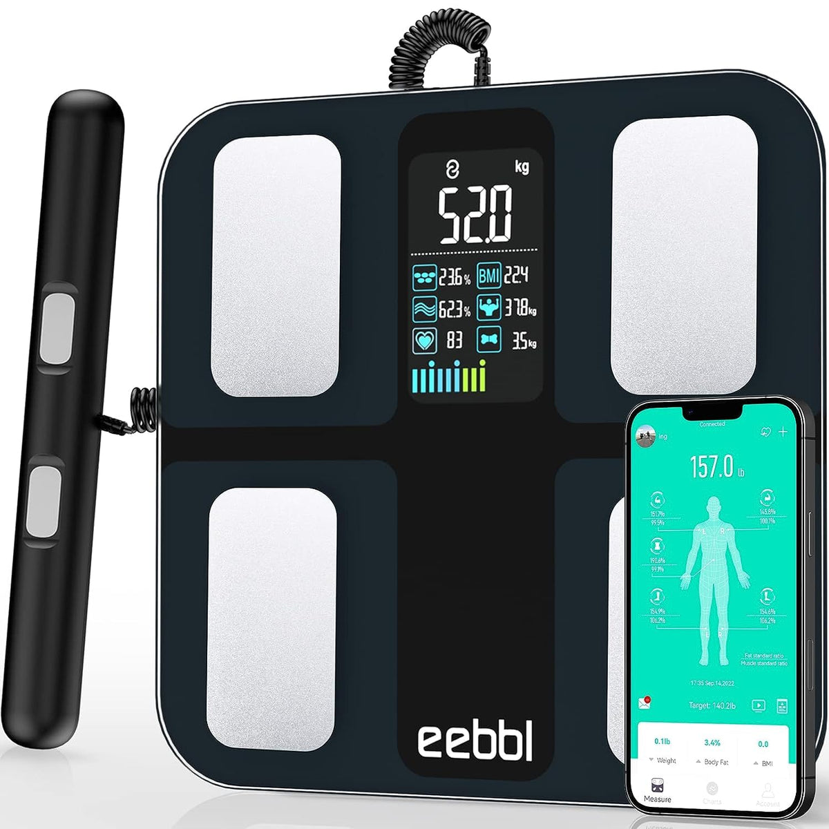 Body Fat Scale with Handheld, Bluetooth Body Composition Monitor 400 lbs I806394