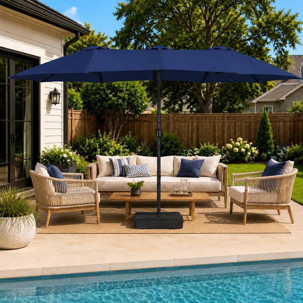 13FT Double-Sided Patio Umbrella with Base Navy Blue P515992