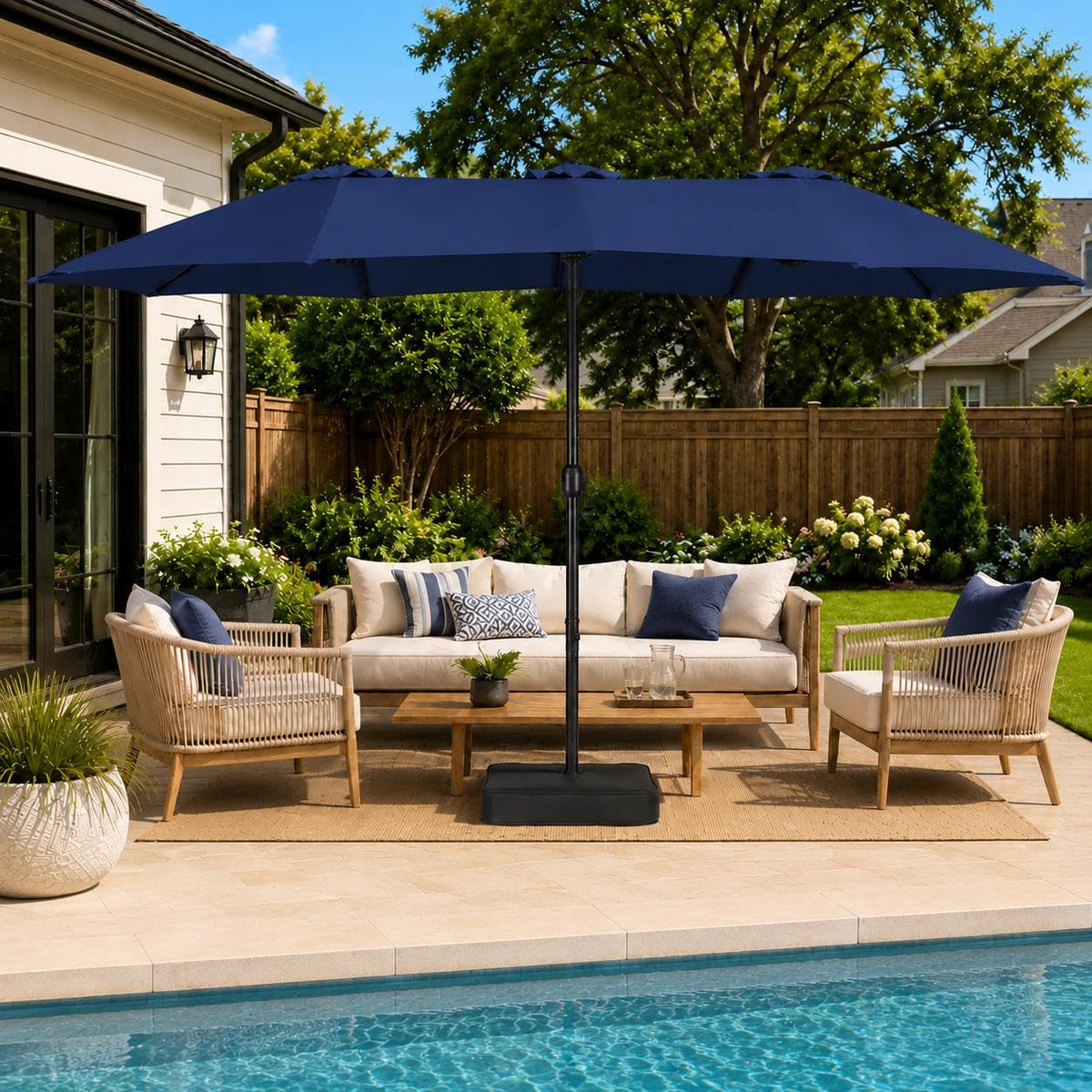 13FT Double-Sided Patio Umbrella with Base Navy Blue P515992