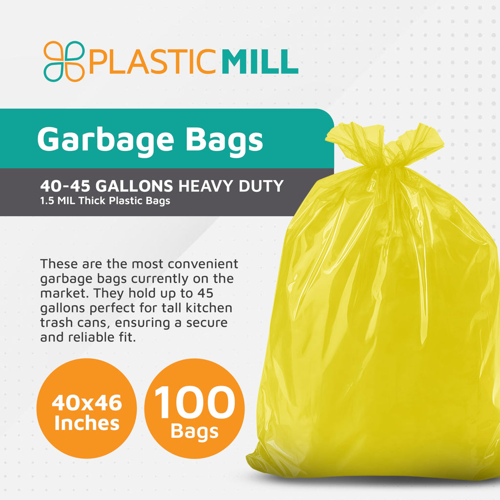 Yellow 40-45 Gallon Heavy Duty Trash Bags, 1.5 Mil, 100-Count K395779