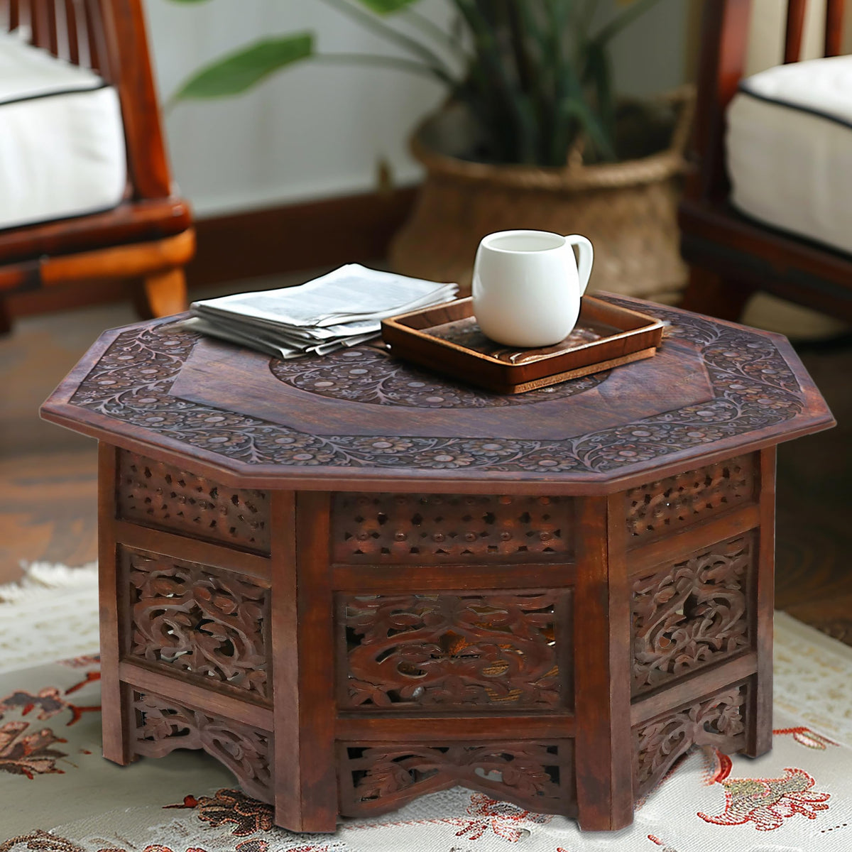 Solid Wood Folding Octagon Coffee Table P730686
