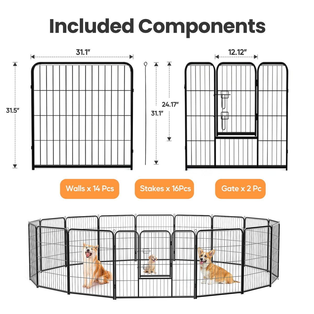 32 Inch 16 Panels Black Dog Playpen V1374