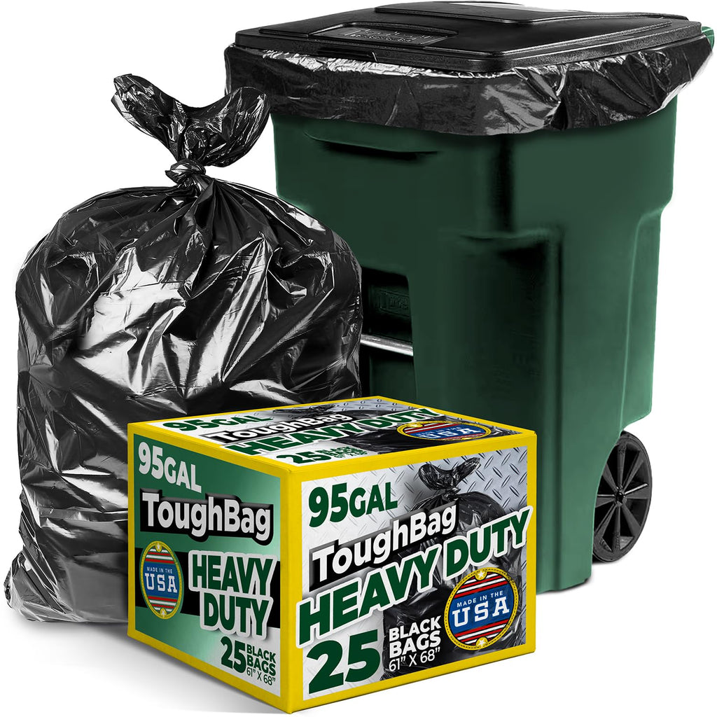 95 Gallon Heavy Duty Contractor Trash Bags, 25 Ct, Black, 1.2 Mil Z6551