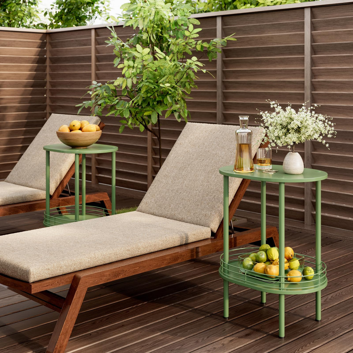 Oval Side Table with Storage, 2-Tier Green End Table C165