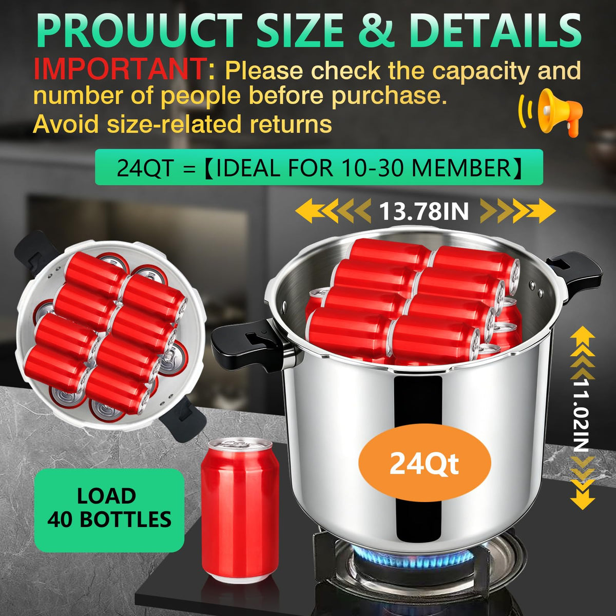 23-24QT Aluminum Pressure Cooker with Pressure Gauge R44070