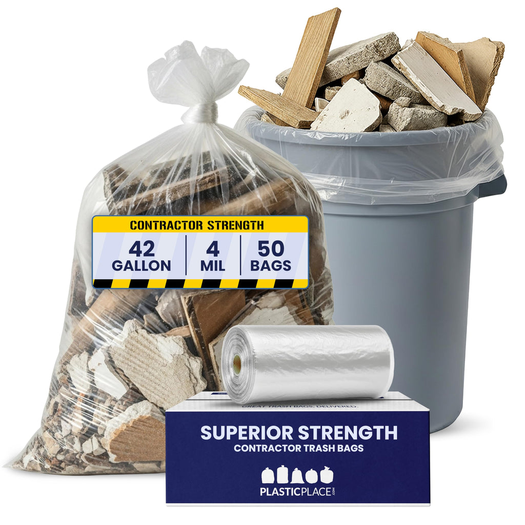 42 Gallon Clear Heavy Duty Trash Bags 4.0 Mil 50 Case W414