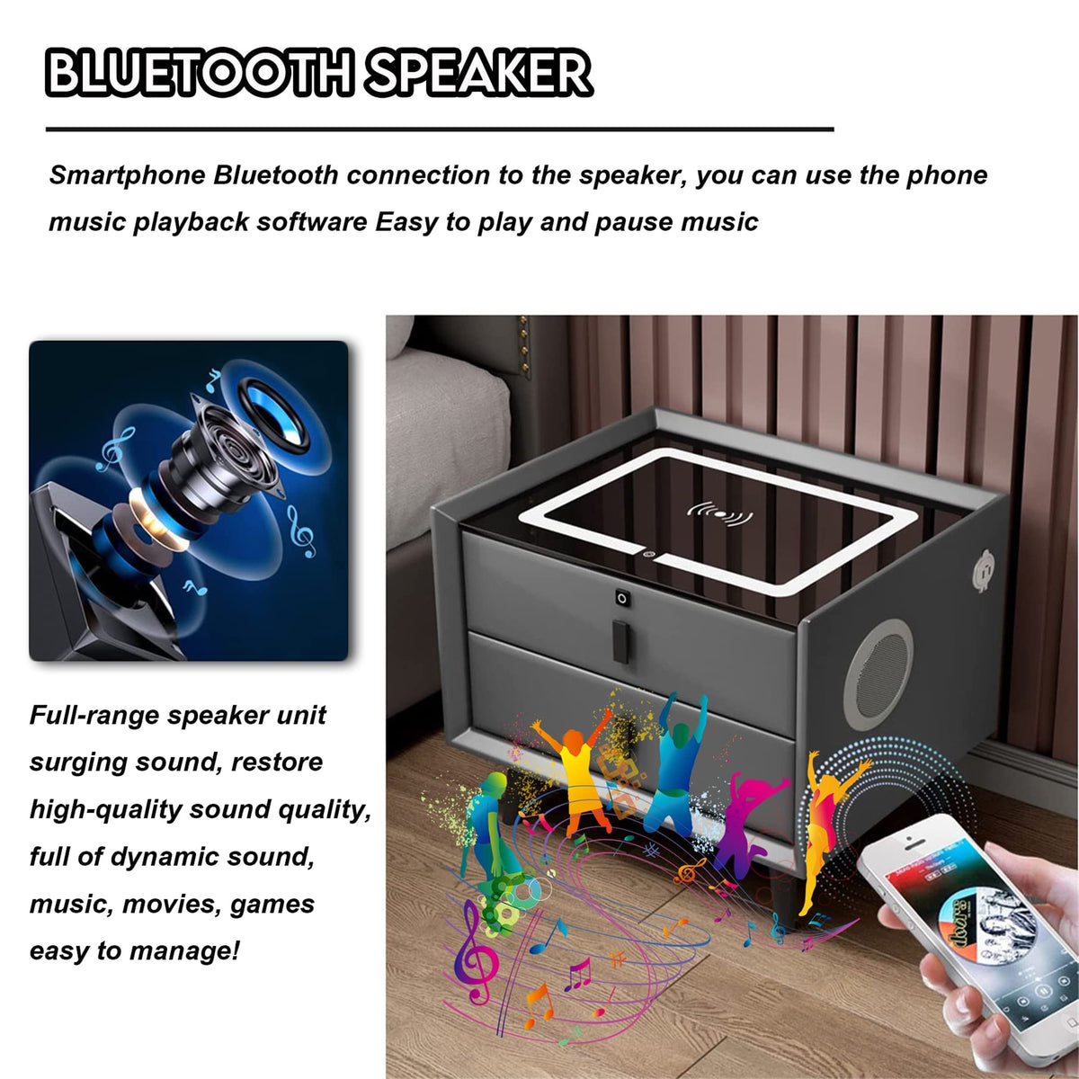 3-Color LED Nightstand with Wireless Charging Station and USB B45052
