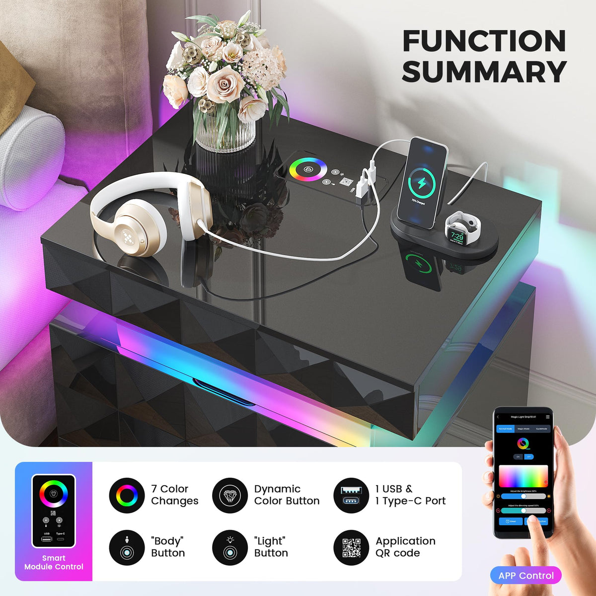 LED Night Stand with Charging Station M903079