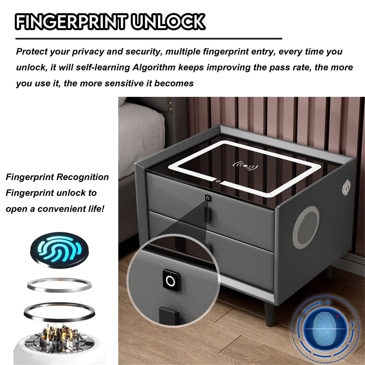 3-Color LED Nightstand with Wireless Charging Station and USB B45052