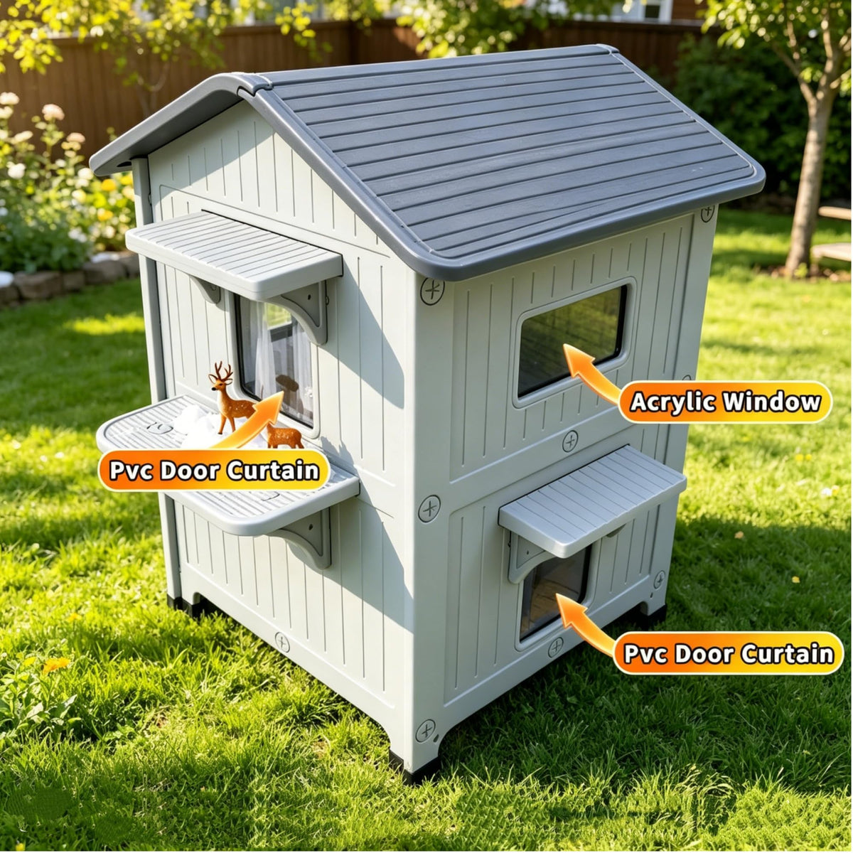 Weatherproof 2 Story Cat House with Mat Q8661