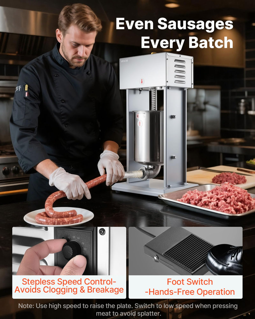 Electric Stainless Steel Sausage Stuffer with Foot Pedal X94959