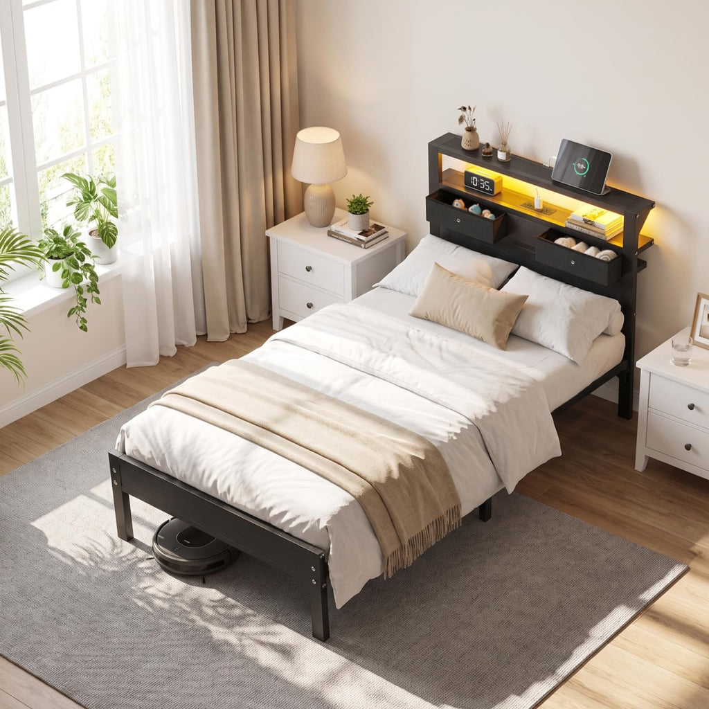 Twin Size Bed Frame with Storage Headboard and 2 Drawers I257410
