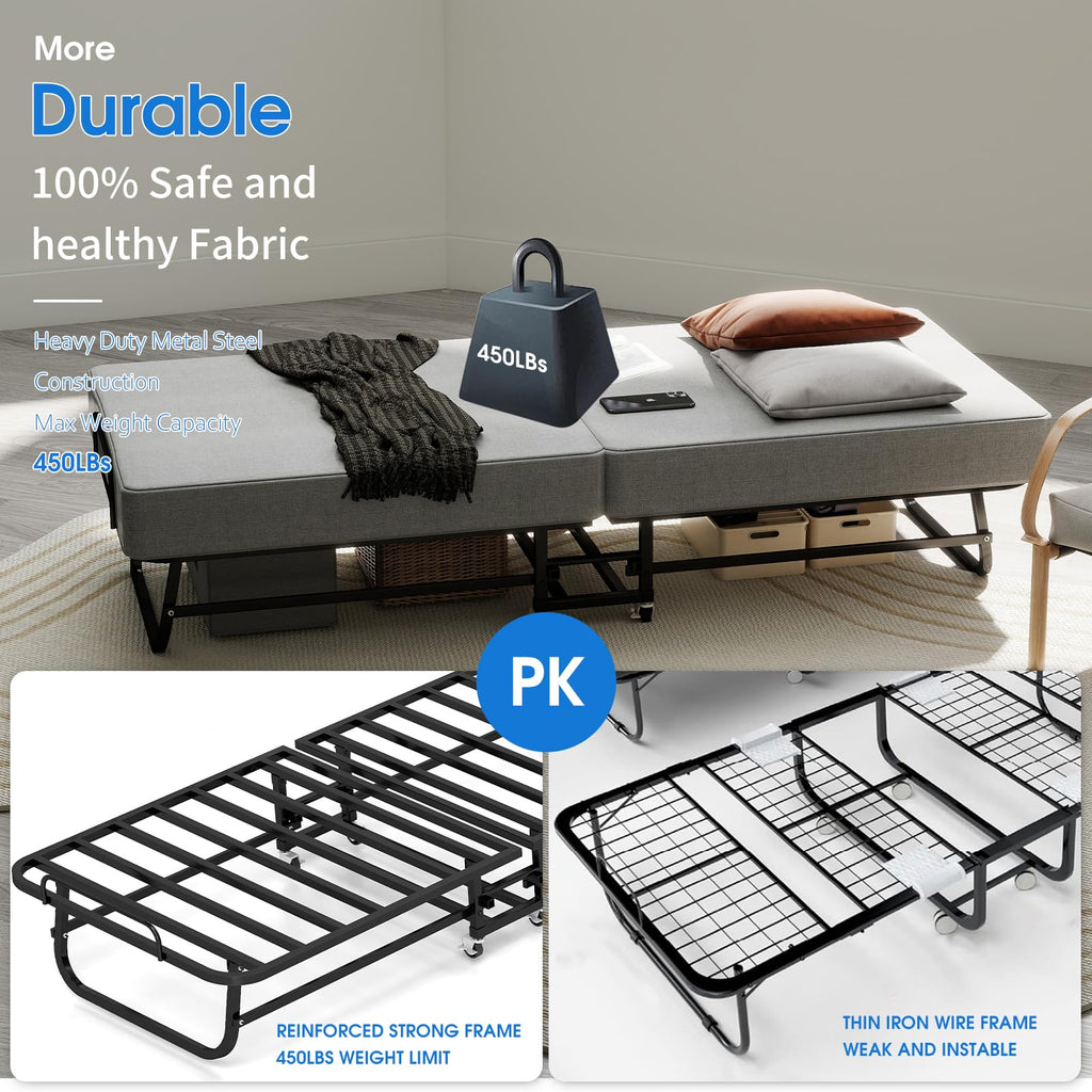 Folding Bed with Mattress, Memory Foam and Metal Frame, 75" x 31" N361