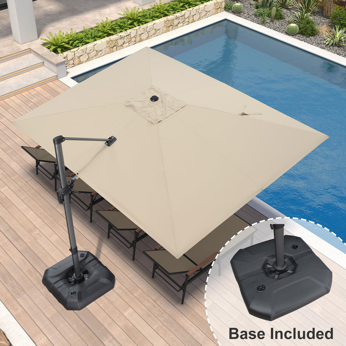 Beige 360° Rotation Patio Umbrella with Base W461195