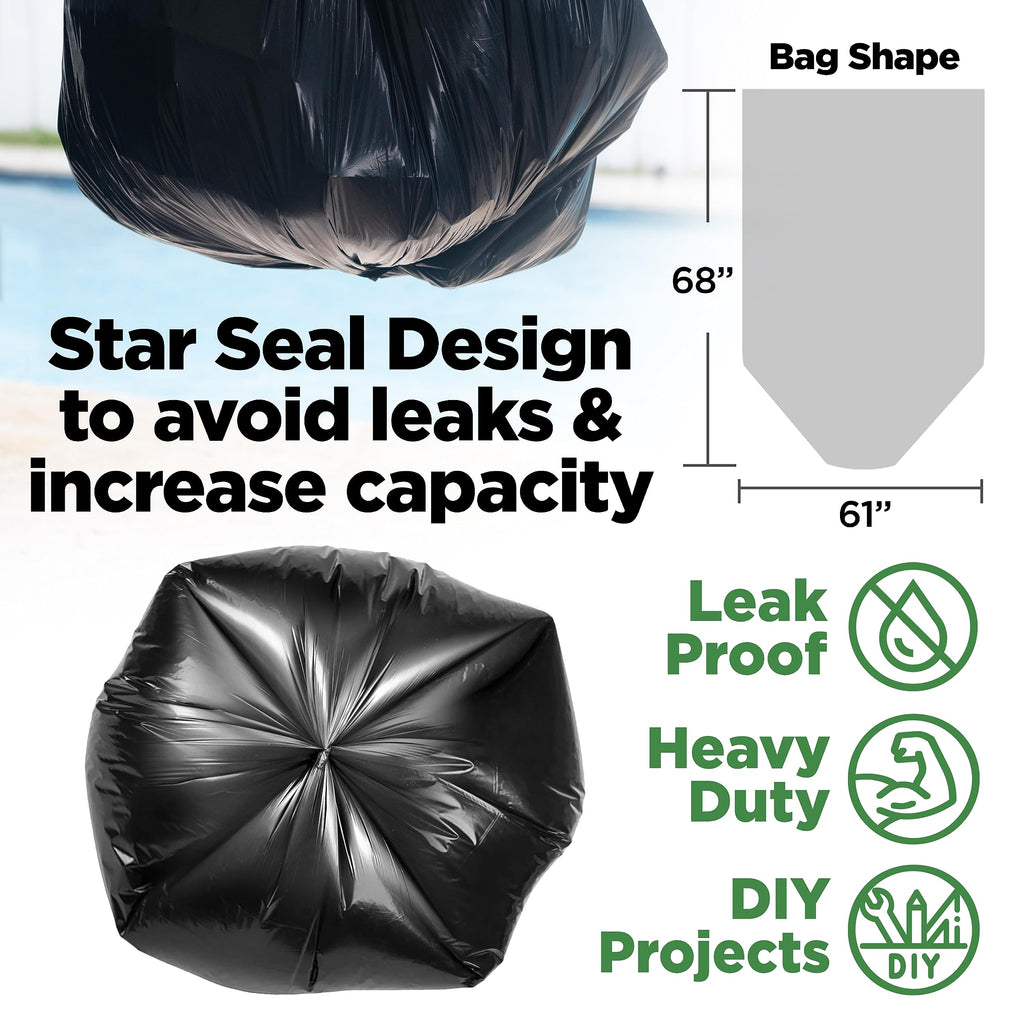 95 Gallon Heavy Duty Contractor Trash Bags, 25 Ct, Black, 1.2 Mil Z6551