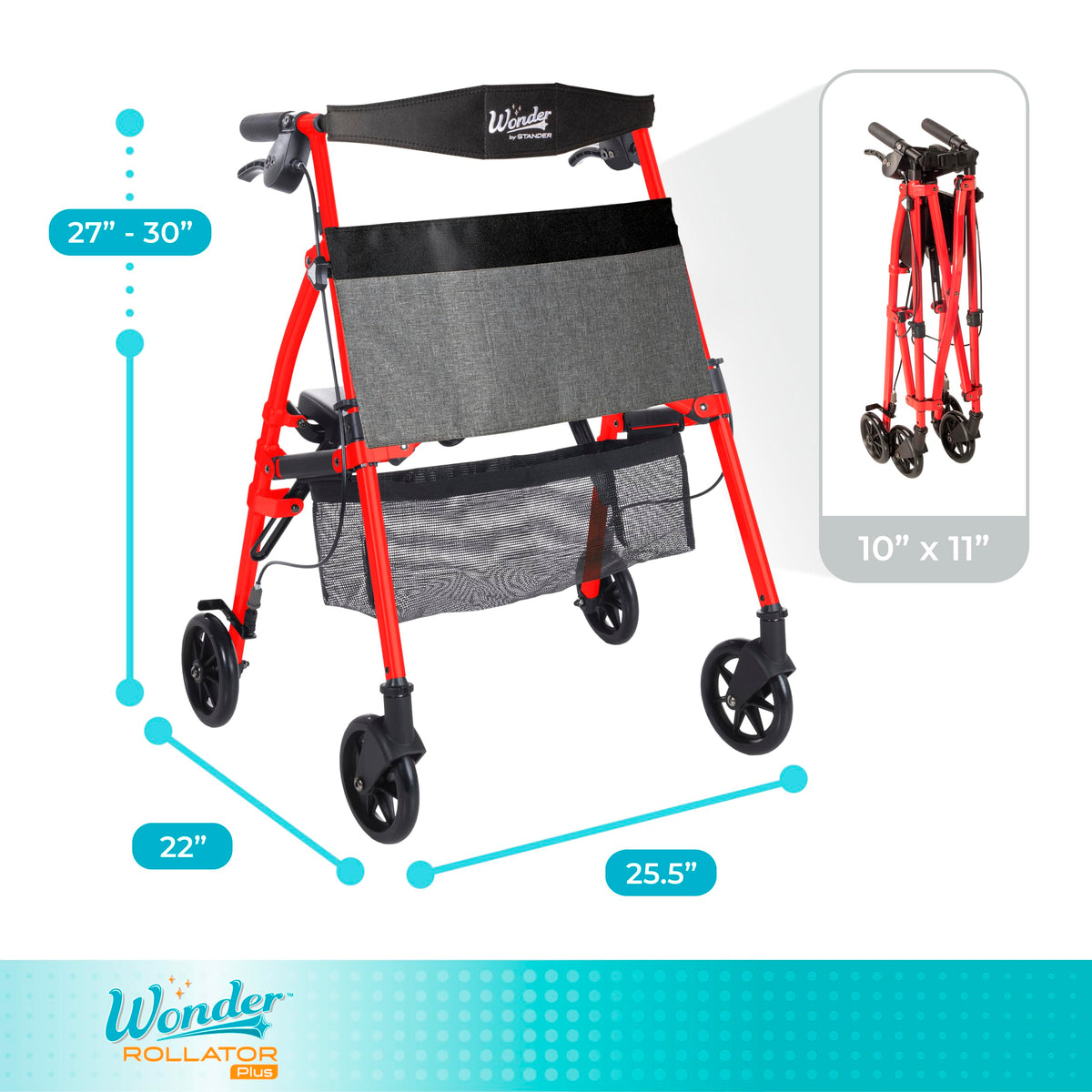 Lightweight Folding Mobility Aid with Four Wheels and Seat R92981