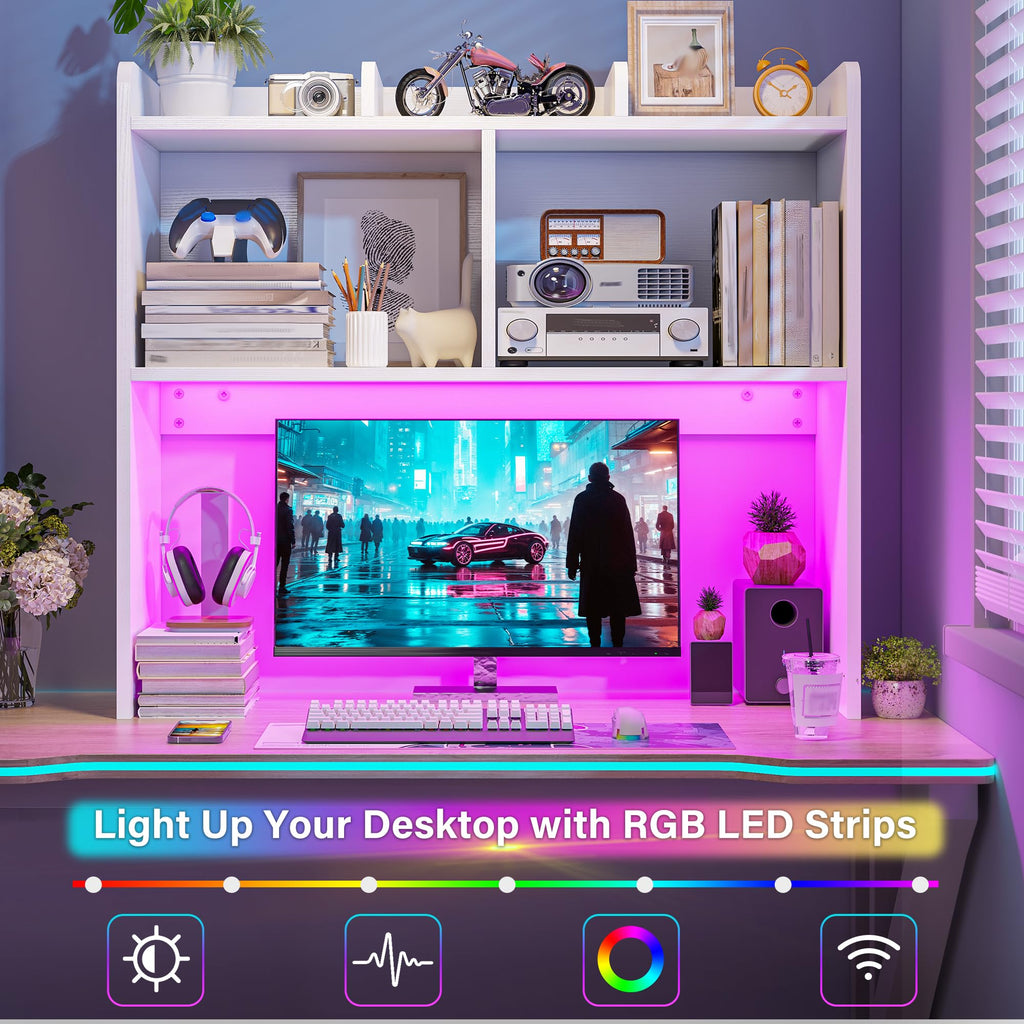 White 3-Tier Desk Hutch with LED Light L984135