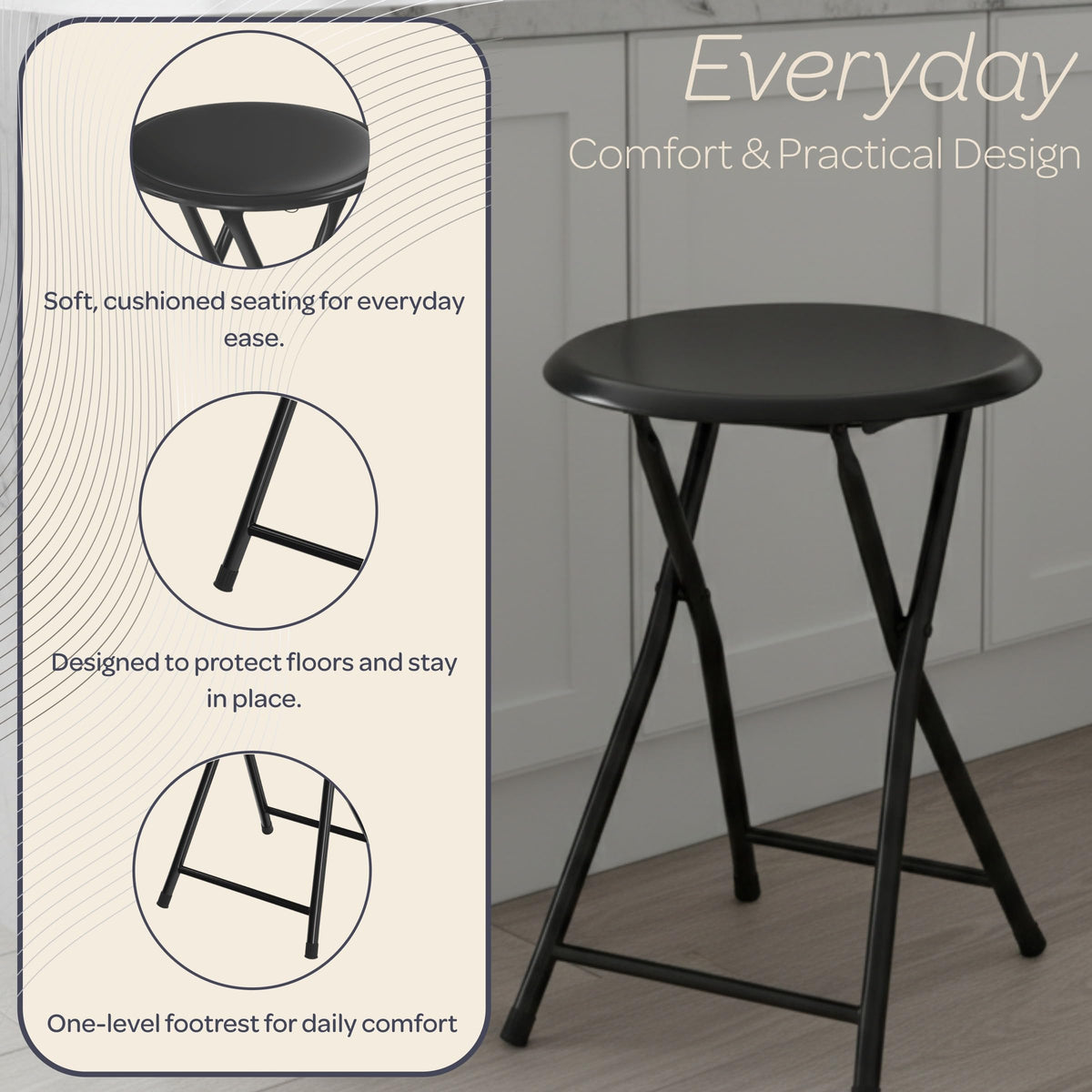 Black 18 Inch Portable Folding Stool O3342