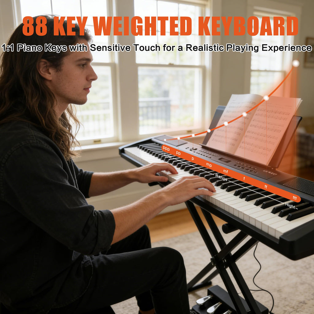 88 Key Weighted Digital Piano with Bench and 3 Pedal Unit V14405