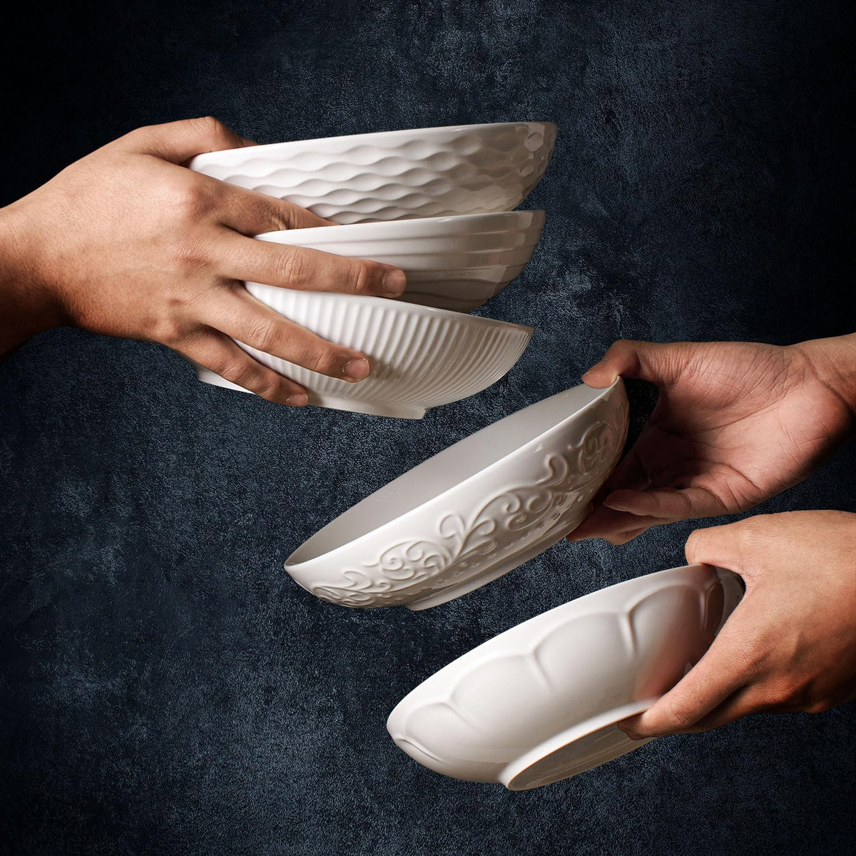 White Ceramic 32oz Pasta Bowls Set of 4 V2214