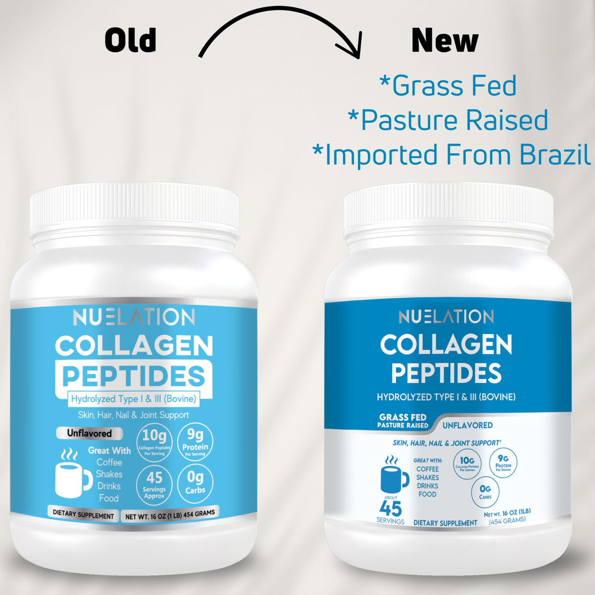 Grass Fed Hydrolyzed Bovine Collagen Peptides Powder 1LB Unflavored G14549