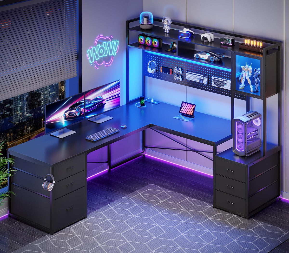 L Shaped Gaming Desk with 6 Drawers R963732