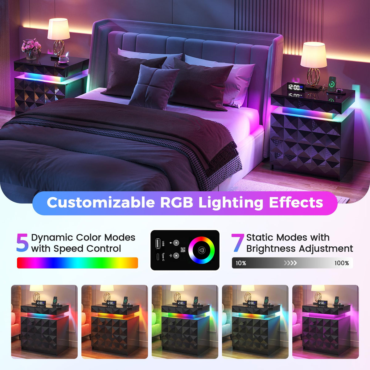 LED Night Stand with Charging Station M903079