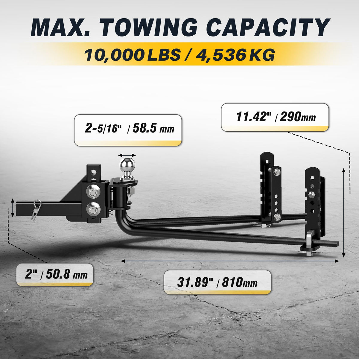Weight Distribution Hitch with Sway Control, 10000 lbs Towing, 2-Inch Shank G5646